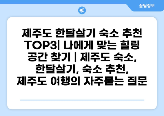 제주도 한달살기 숙소 추천 TOP3| 나에게 맞는 힐링 공간 찾기 | 제주도 숙소, 한달살기, 숙소 추천, 제주도 여행