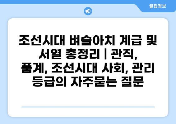 조선시대 벼슬아치 계급 및 서열 총정리 | 관직, 품계, 조선시대 사회, 관리 등급